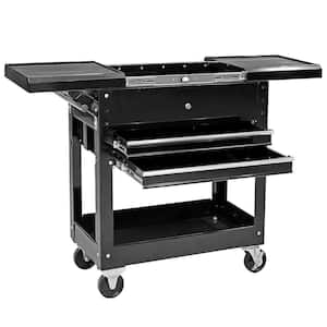 30 in. Rolling Garage Workshop Tool Organizer: 2-Drawer Tool Chest Tray with Top Work Surface and StoragePushCart Black