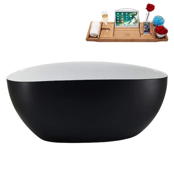 Streamline 59 in. x 28 in. Acrylic Freestanding Soaking Bathtub in Matte Black With Brushed Nickel Drain