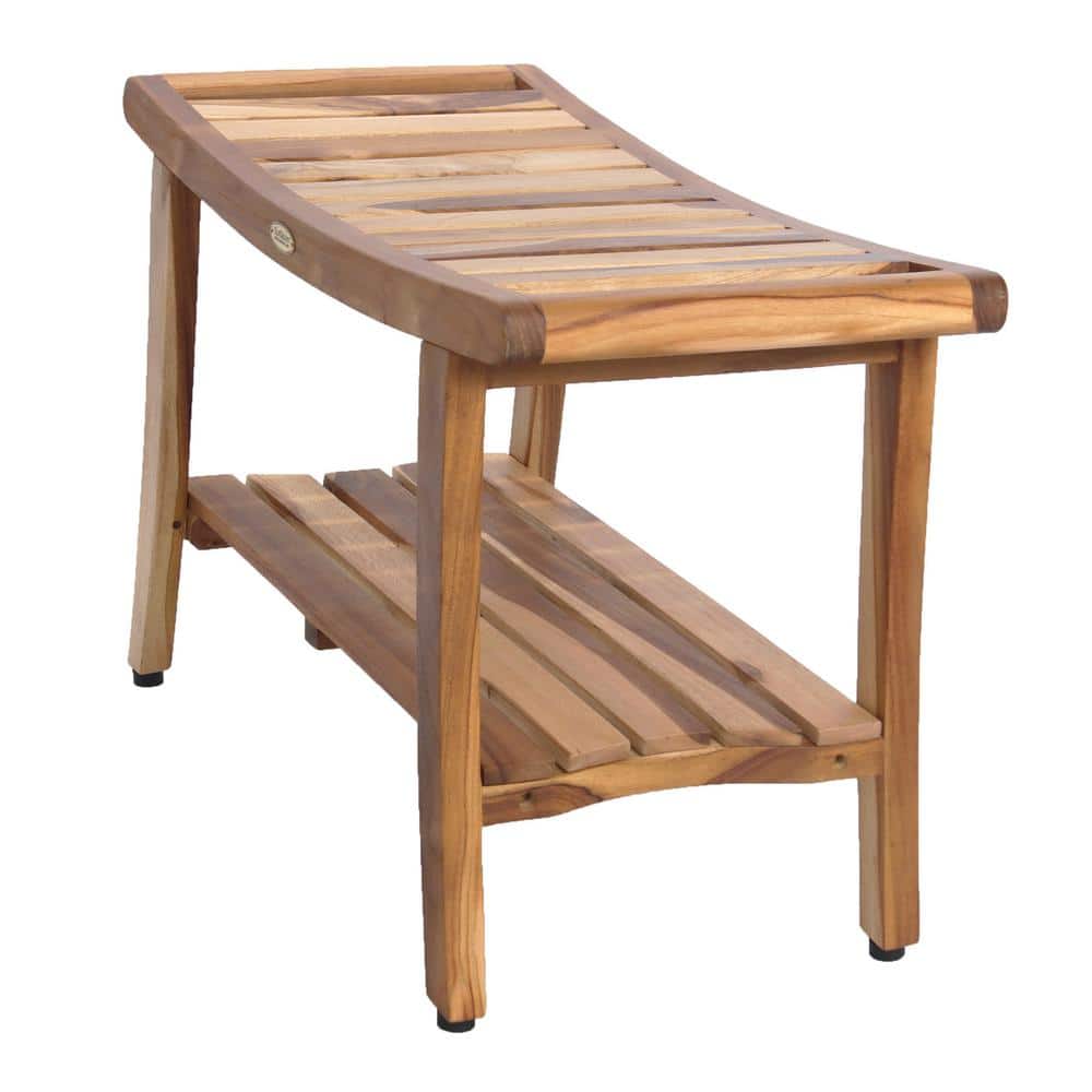EcoDecors 30" Earthy Teak Shower Bench with Shelf