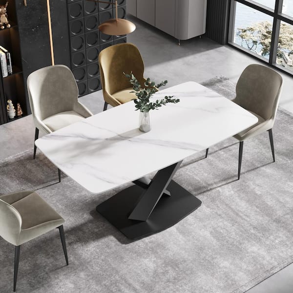 J&E Home 53.15 in. White Modern Round Sintered Stone Top Dining Table with  Carbon Steel Base Seats 6 PVS-DT010JX01 - The Home Depot