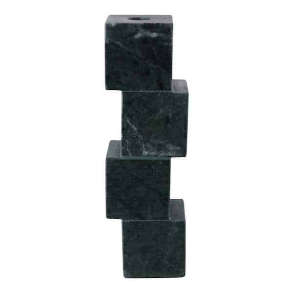Liv & Skye Green 10 in. Marble Stacked Cube Taper Candle Holder
