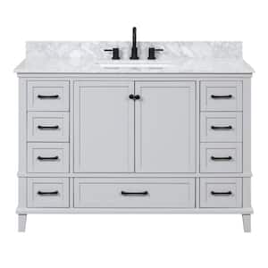 Merryfield 49 in. Single Sink Freestanding Dove Grey Bath Vanity with White Carrara Marble Top (Assembled)