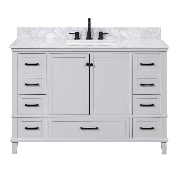 Merryfield 49 in. Single Sink Dove Grey Bath Vanity with White Carrara Marble Top (Assembled)