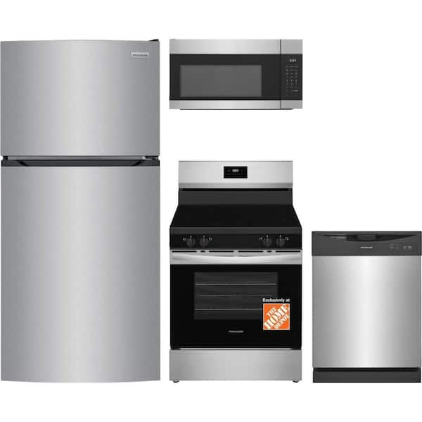 14 cu. ft. Standard Depth Refrigerator with 4 Burner Freestanding Electric Range and Tall Tub Dishwasher in Stainless