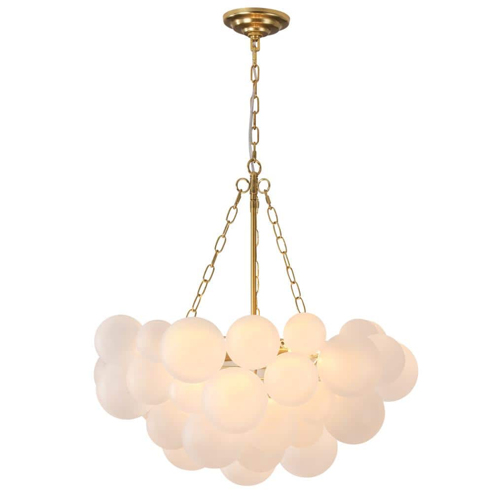 6-Light Brass Chandelier with Frosted White Glass, 25 Inch Mid-Century Bubble Ceiling Light price history on PriceWatchPro