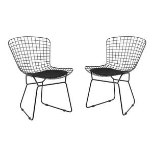 Tyson Black Armless Metal Outdoor Lounge Chair with Black Cushion (2-Pack)