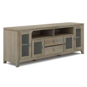 Cosmopolitan 72 in. Wide Solid Wood Contemporary TV Media Stand in Distressed Grey for TVs Up To 80 in.