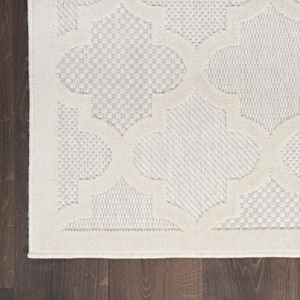 Ivory, White 7 ft. x 10 ft. Woven Abstract Polyester Rectangle Indoor/Outdoor Area Rug