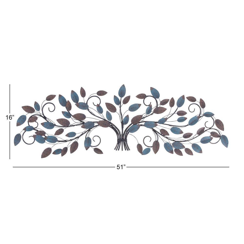 51" Blue and Brown Metal Leaf Wall Sculpture