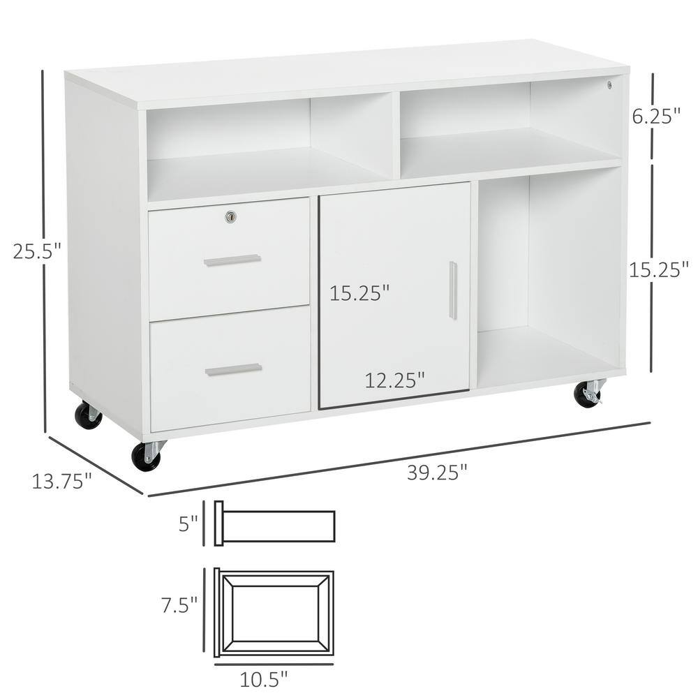 White Mobile Office Cabinet with Drawers and Shelves