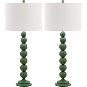 Jenna 31 in. Marine Blue Stacked Ball Table Lamp with Off-White Shade (Set of 2)
