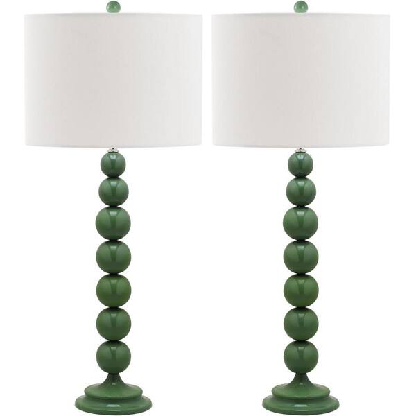 SAFAVIEH Jenna 31 in. Marine Blue Stacked Ball Table Lamp with Off-White Shade (Set of 2)