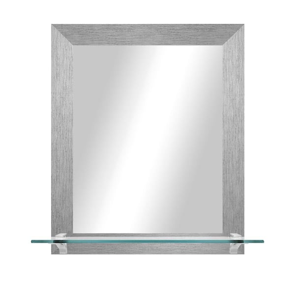Unbranded 21.5 in. W x 25.5 in. H Rectangle Silver Vertical Mirror With Tempered Glass Shelf/Chrome Brackets