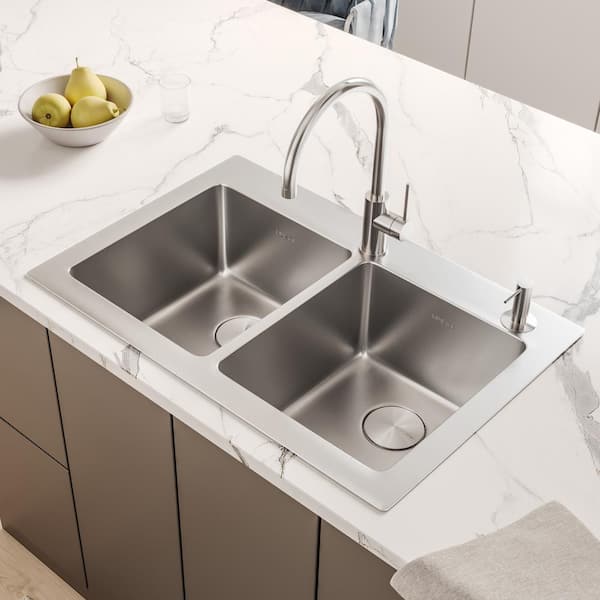 Modena 33 in. Drop-in 50/50 Double Bowl 16 Gauge Stainless Steel Kitchen Sink