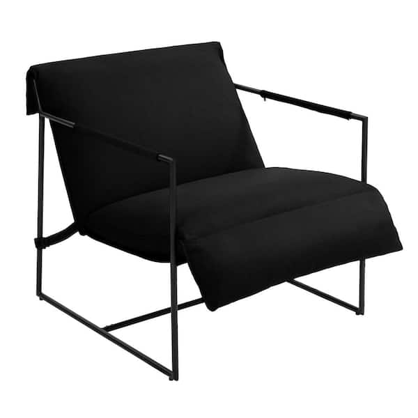 Black Removable Cushions Sling Accent Armchair with Matte Black Metal Frame (Set of 1)