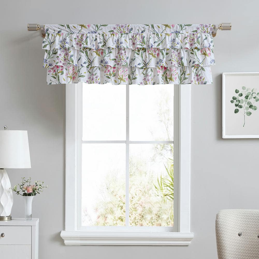 Laura Ashley 50 in. x 18 in. Meadow Breeze Ruffled Bright Purple Floral ...