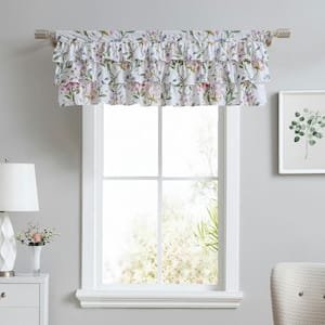 50 in. x 18 in. Meadow Breeze Ruffled Bright Purple Floral Cotton Pole Top Valance