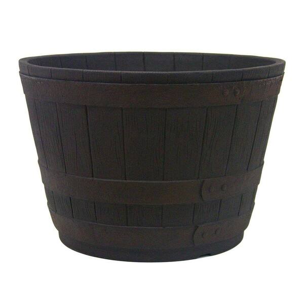 Planters Online 19 in. Dia Weathered Iron Resin Whiskey Barrel Planter