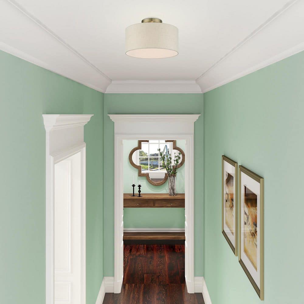 Elegant Antique Brass Drum LED Semi-Flush Mount Light, 13"W