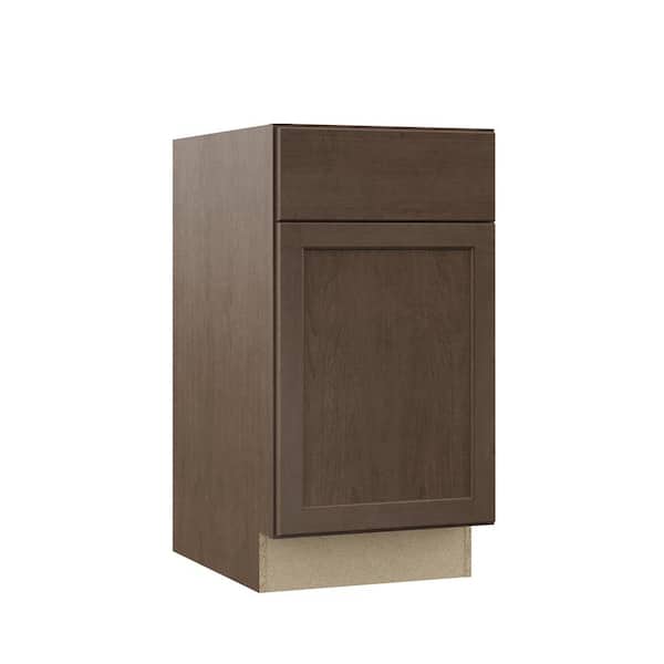 Hampton Bay Shaker 18 in. W x 24 in. D x 34.5 in. H Assembled Base Kitchen Cabinet in Brindle with Ball-Bearing Drawer Glides