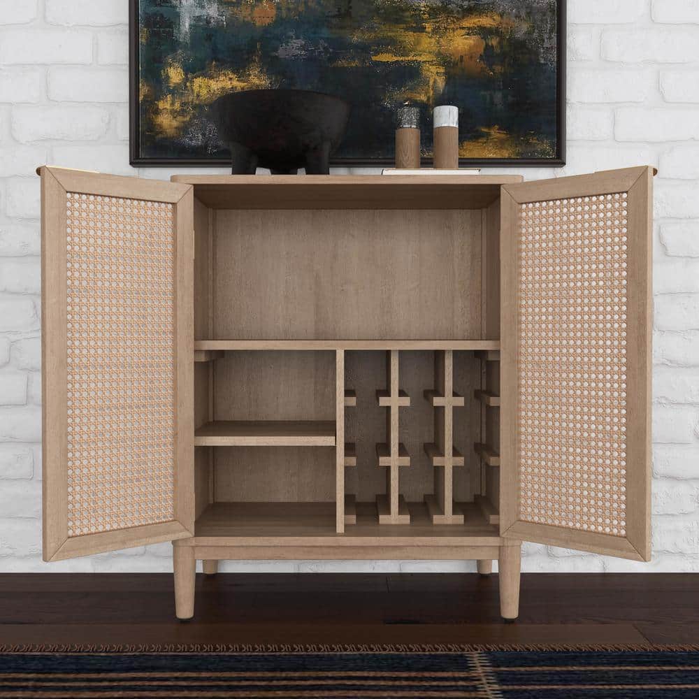 Brentwood Light Oak and Cane Bar Cabinet