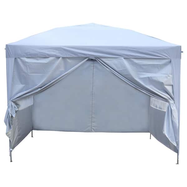 Siavonce 10 ft. x 10 ft. White Flat Roof Straight Leg Instant Canopy Pop Up Tent with 4-Side Walls