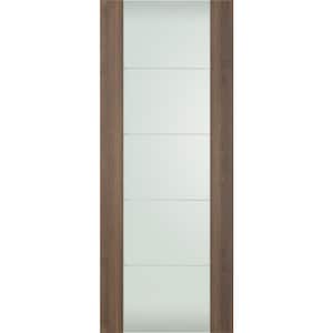 Vona 202 4H 18 in. x 80 in. No Bore Full Lite Frosted Glass Pecan Nutwood Wood Composite Interior Door Slab