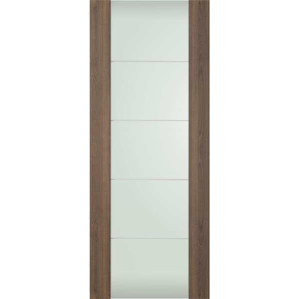 Belldinni Vona 202 4H 30 in. x 84 in. No Bore Full Lite Frosted Glass Pecan Nutwood Composite Wood Interior Door Slab
