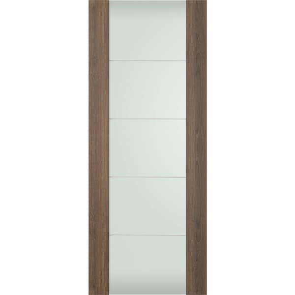 Belldinni Vona 202 4H 36 in. x 96 in. No Bore Full Lite Frosted Glass Pecan Nutwood Composite Wood Interior Door Slab