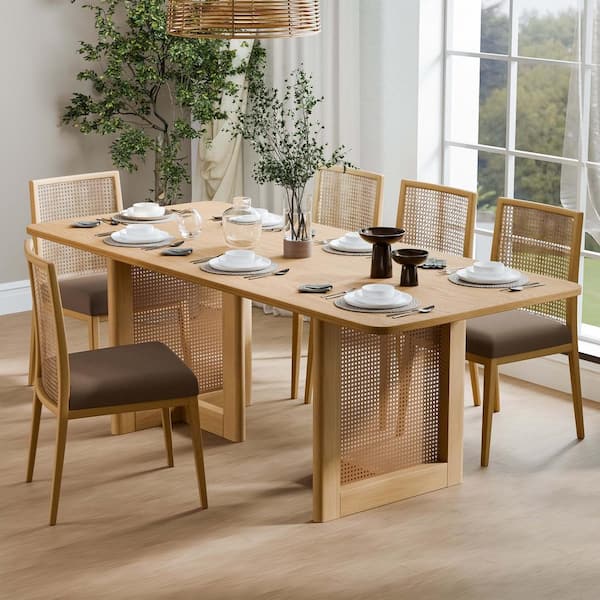 Dovelina Cinna Oak Wood 79 in. Rectangle Double Pedestal Dining Table Seats 8