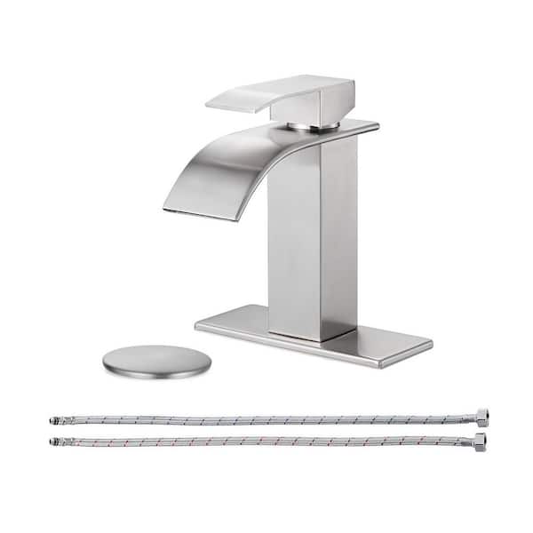 Heemli Arc Waterfall Single Handle Single Hole Bathroom Faucet with Drain Kit Included in Brushed Nickel