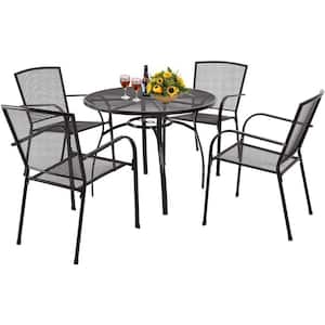 Dark Gray 5-Piece Steel Round Table Outdoor Dining Set
