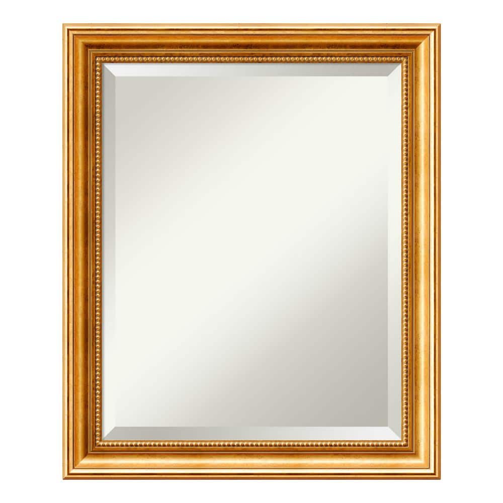 Gold Beveled Rectangular Wood Bathroom Vanity Mirror