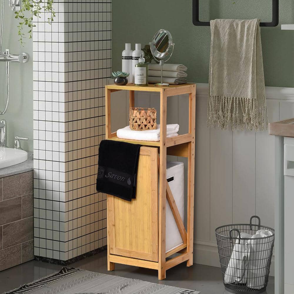 Bamboo Tilt-Out Laundry Hamper with Shelves and Lid
