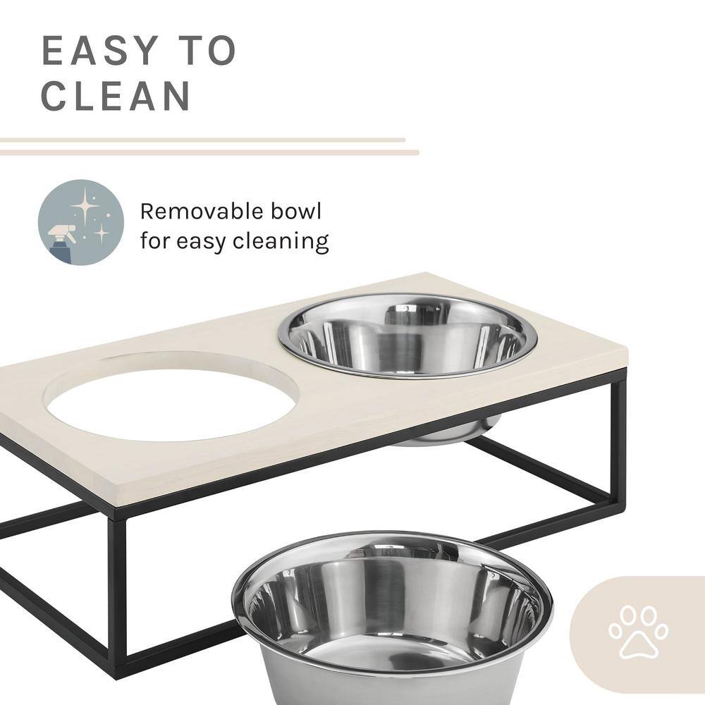 Elevated Dual Stainless Steel Pet Bowls with Wood Frame
