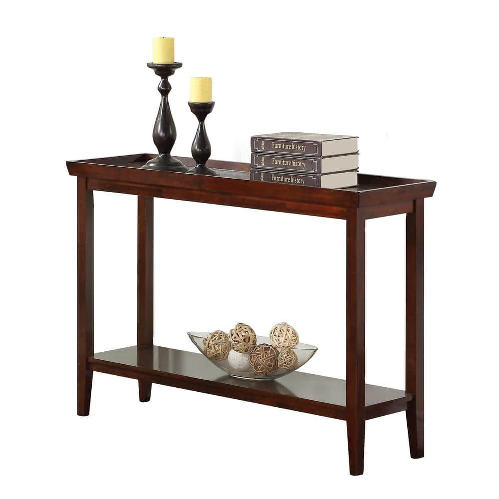 Espresso Rubberwood Console Table with Storage Shelf