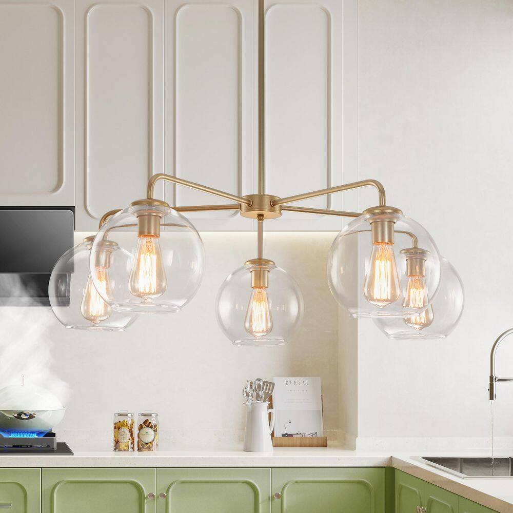 Ceder 6-Light 33.5 in. Paint Gold Sputnik Chandelier with Clear Globe Glass Shades for Dining/Living Room price history on PriceWatchPro
