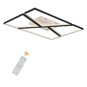 35.43 in. Black Modern Rectangle Flush Mount Stepless Dimming LED Ceiling Light with Remote Control
