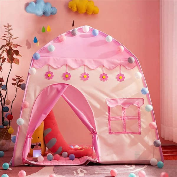 Children Red Portable Pop-Up Play Tent Kids Princess Castle Fairy Playhouse Tent 