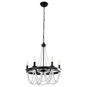 6-Light Black and White No Decorative Accents Candle Empire Chandelier for Dining Room with No Bulbs Included