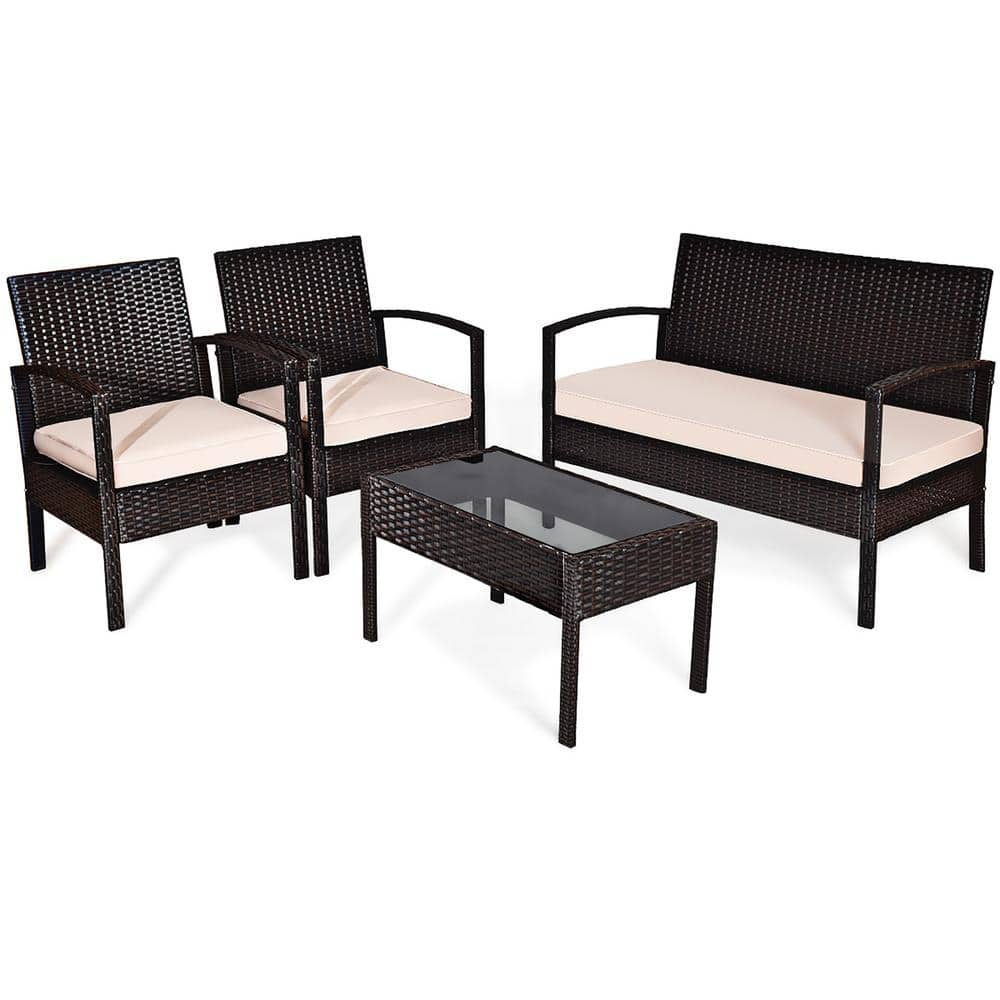 4-Piece Wicker Outdoor Garden Patio Sectional Seating Set with Gray Cushions price history on PriceWatchPro