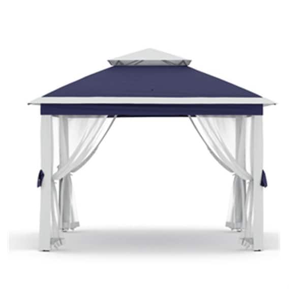 11 ft. x 11 ft. Soft Top Instant Pop Up Gazebo Canopy Tent Sun Shelter in Blue with Netting & Adjustable Height