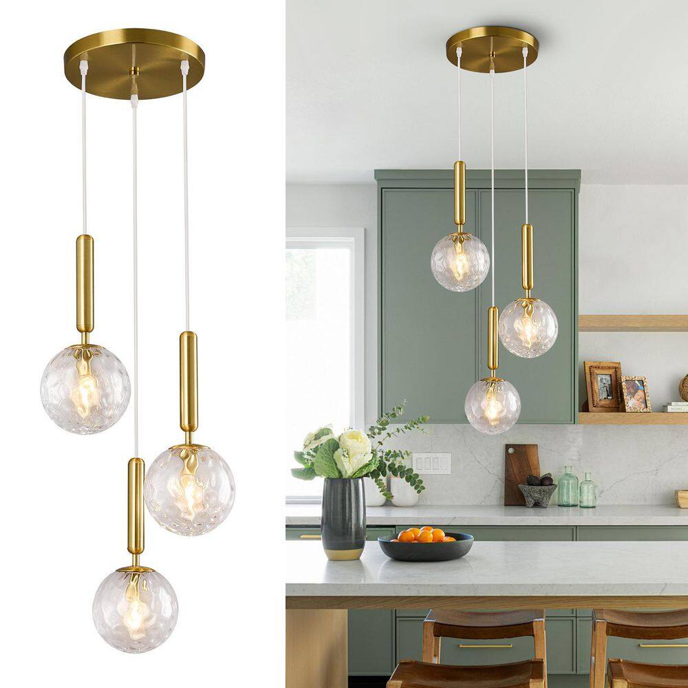 Home Lighting 40W 3-Lights Mid Century Gold Retro Round Pendant Light with Globe Clear Glass for Bedroom Entryway price history on PriceWatchPro