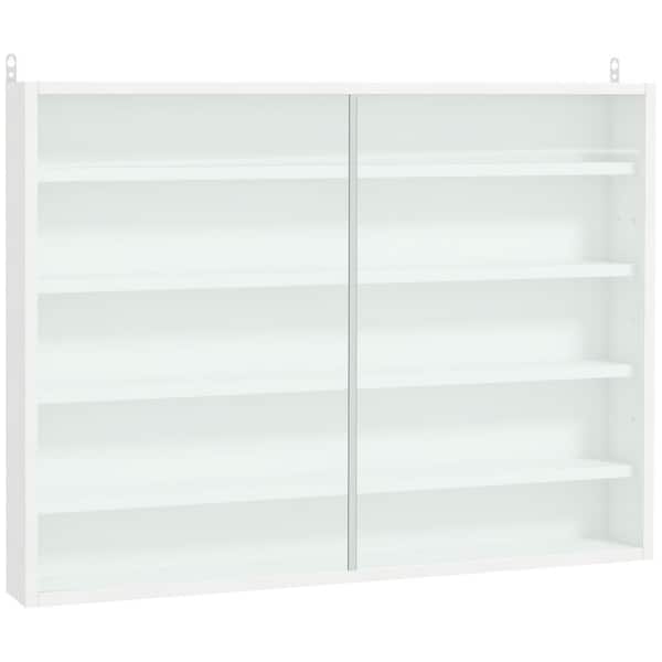 White 5-Tier Display Cabinet, Glass Display Case with 2-Doors, and Adjustable Shelves, Wall-Mounted