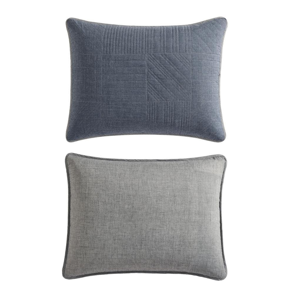 Casual Comfort Denim Blue & Chrome Gray Full Cotton Quilt Set