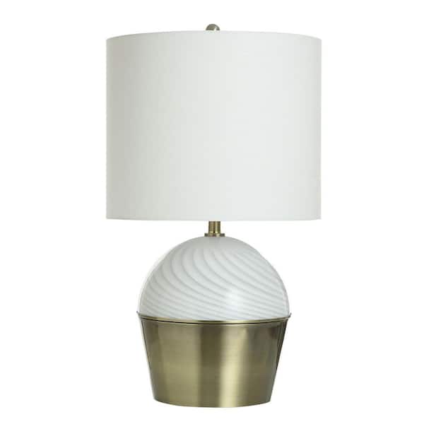 StyleCraft White, Brass Table Lamp with White Linen Shade 29 in.