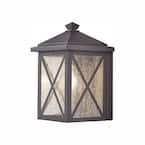 Wythe 1-Light Black Outdoor Wall Lantern Sconce with Seeded Glass