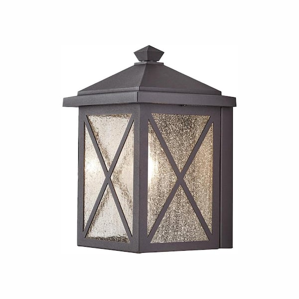 Home Decorators Collection Wythe 10 in. 1-Light Black Small Outdoor Wall Light Fixture with Seeded Glass