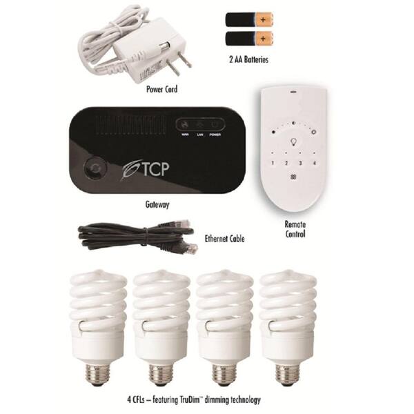 TCP Connected Wireless Smart Lighting Kit with (4) CFL Light Bulb and Remote