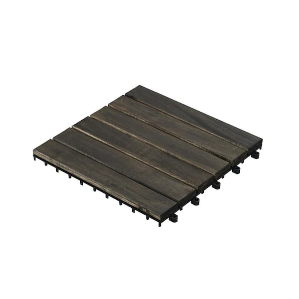 1 ft. x 1 ft. Outdoor Flooring Acacia Hardwood Deck Tile Striped Pattern in Dark Brown(30 sq. ft. per Box)